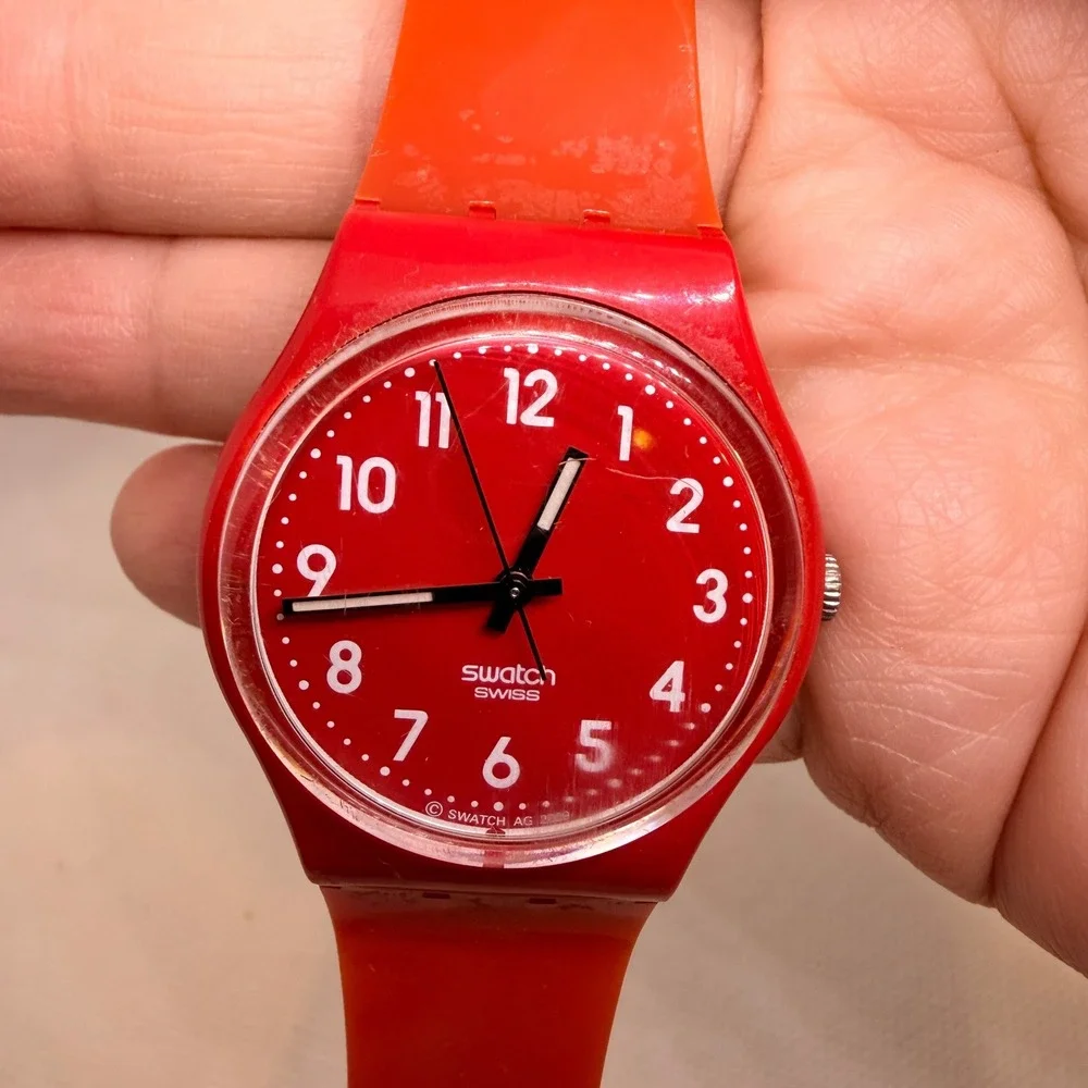Swatch Originals Red Swiss Quartz Analog Watch Water Resistant need battery